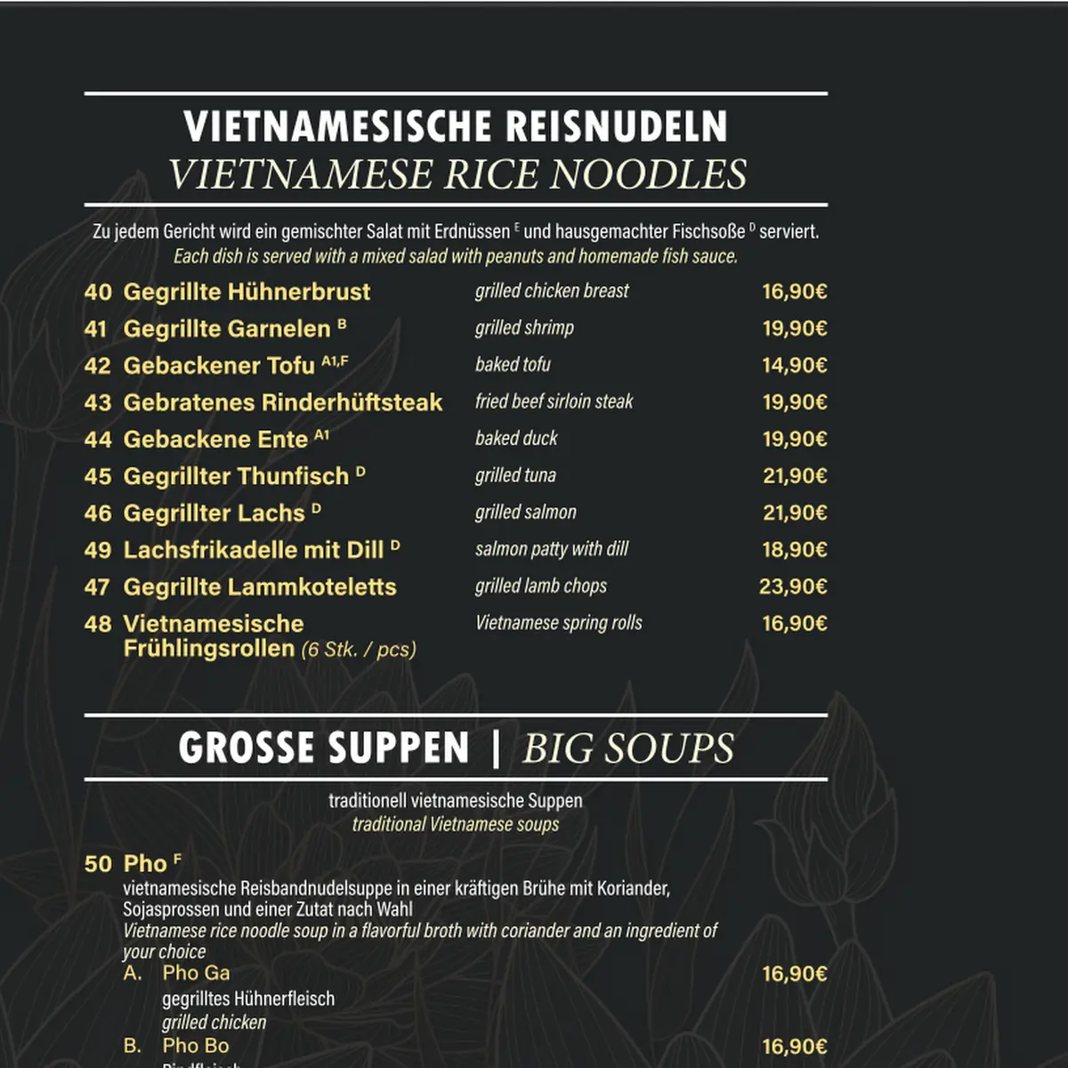 Speisekarte, Vietnam Restaurant