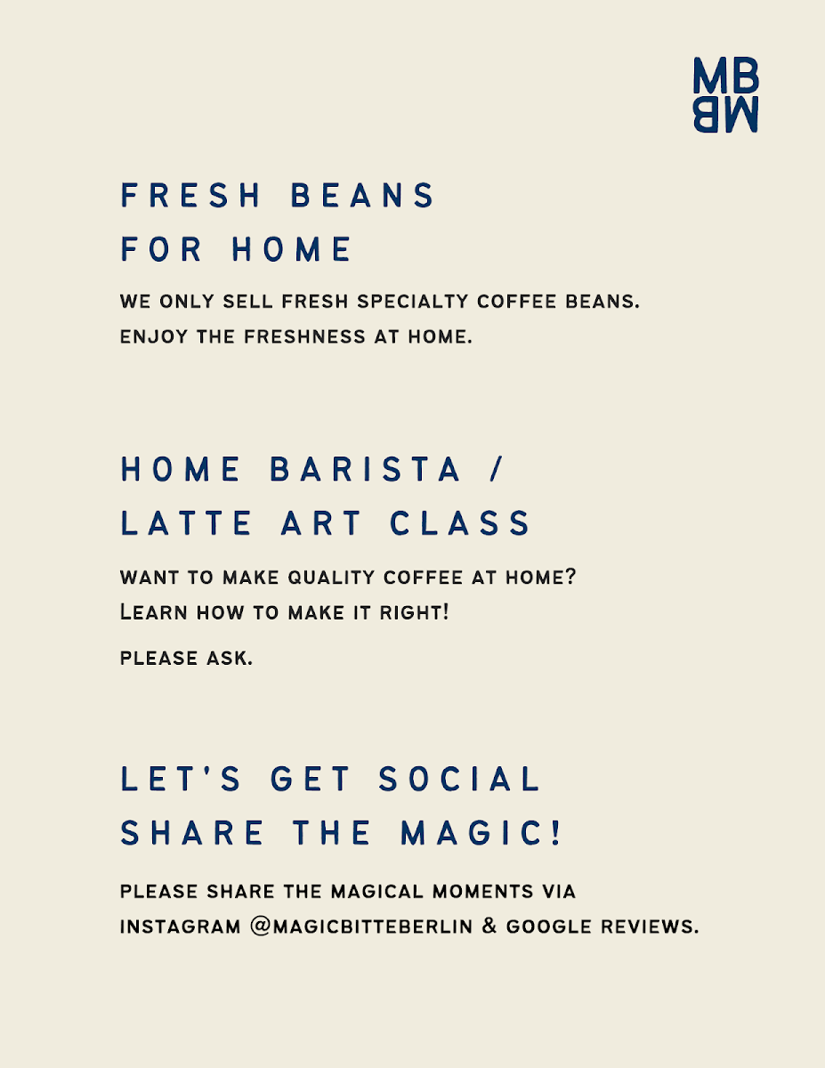 Speisekarte, Café Magic Bitte SPECIALTY COFFEE