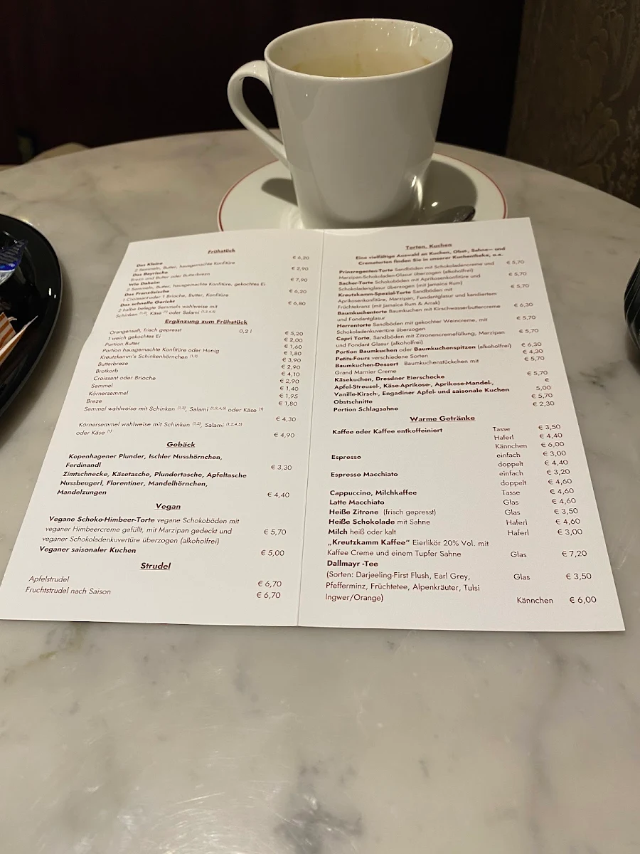 Speisekarte, Conditorei Café Kreutzkamm Maffeistr.
