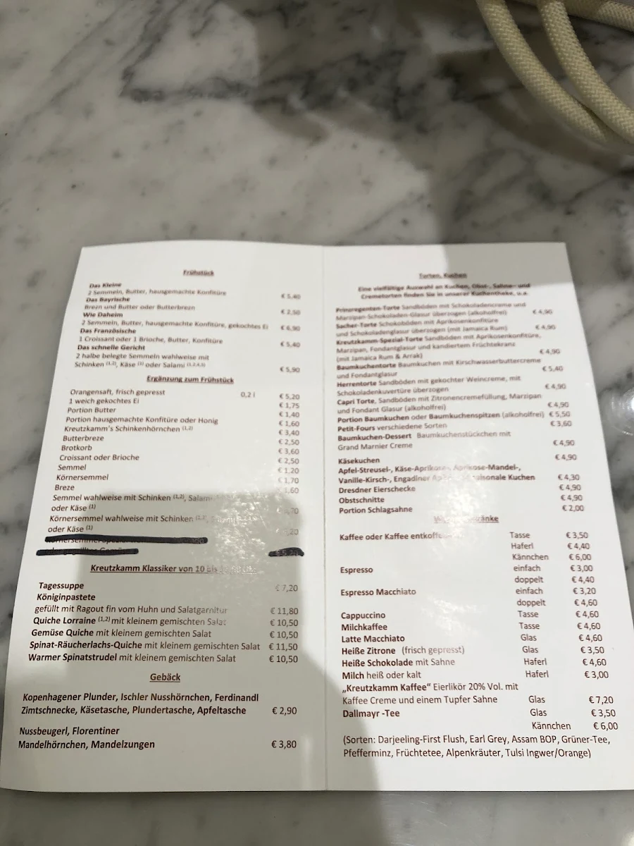 Speisekarte, Conditorei Café Kreutzkamm Maffeistr.