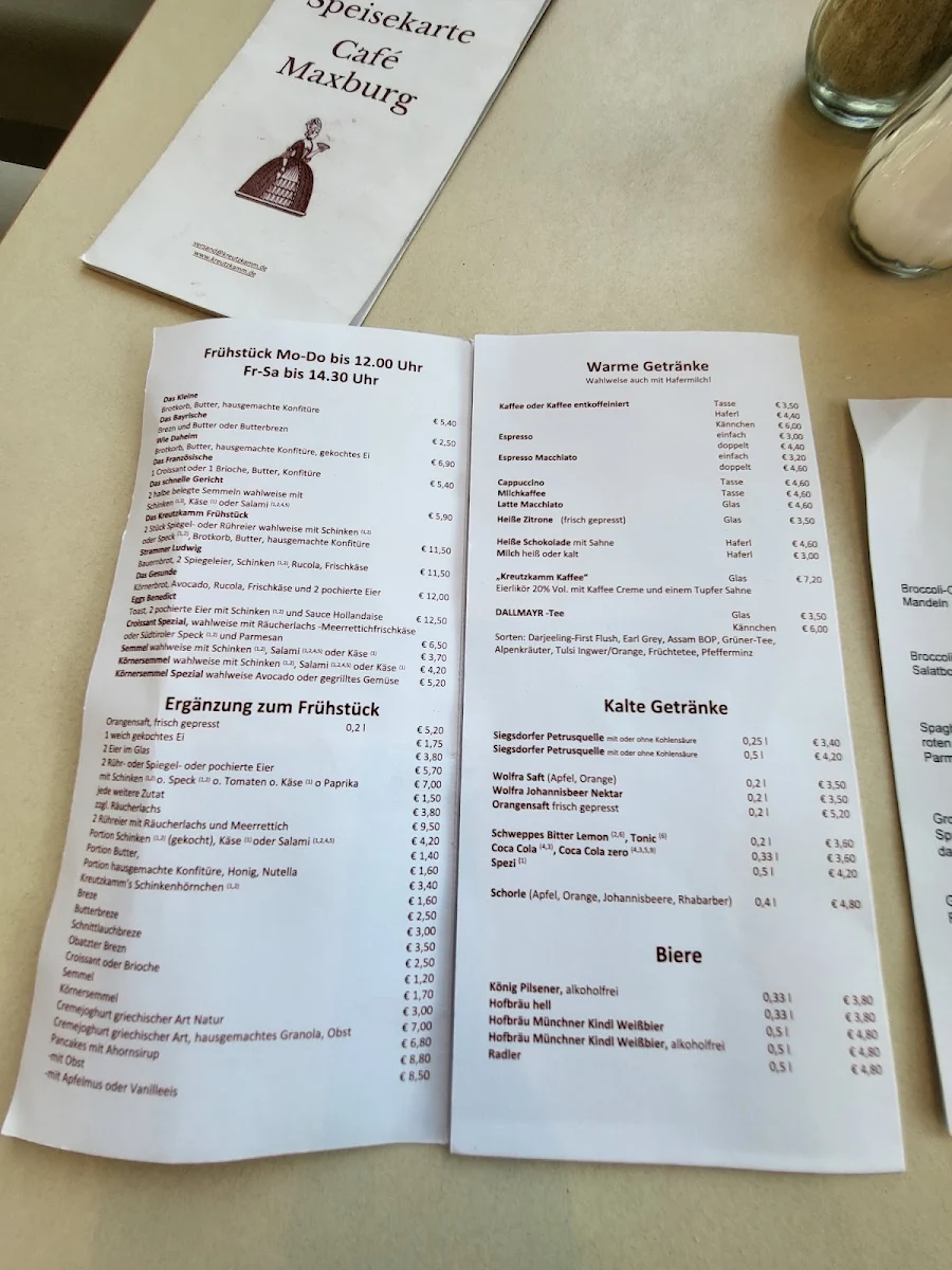 Speisekarte, Conditorei Café Kreutzkamm Maffeistr.