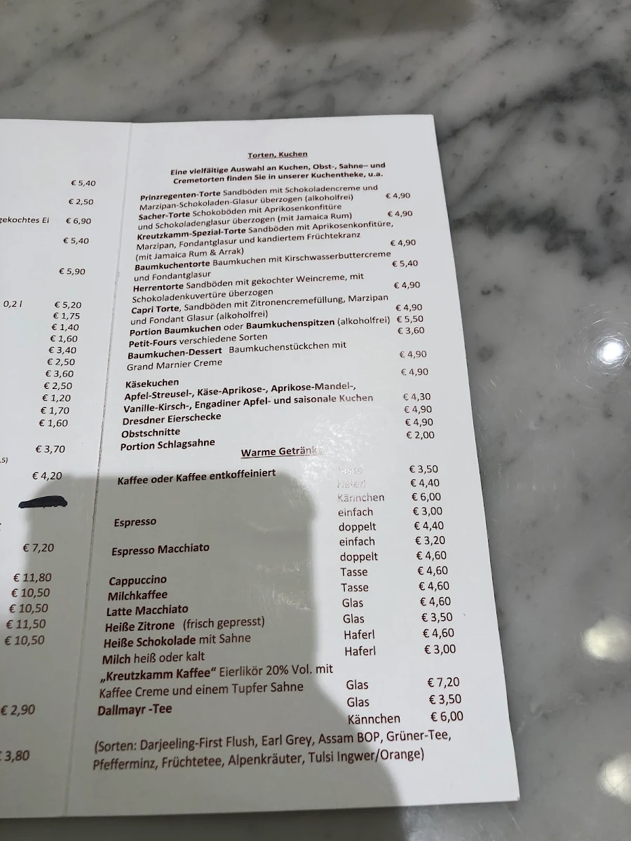 Speisekarte, Conditorei Café Kreutzkamm Maffeistr.