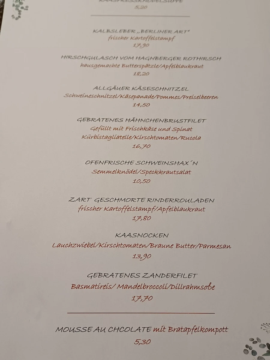 Speisekarte, Hammerwirt Fischbachau