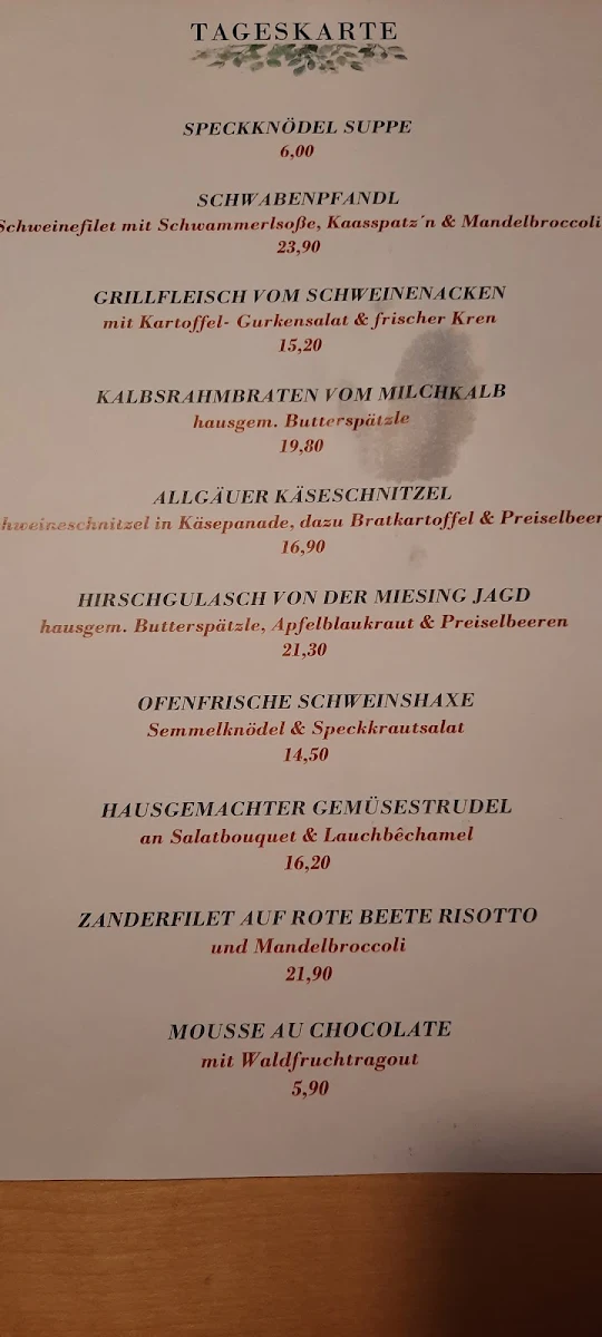 Speisekarte, Hammerwirt Fischbachau