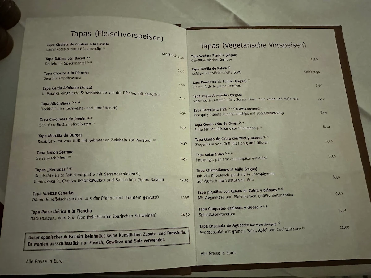 Speisekarte, Restaurante Picasso