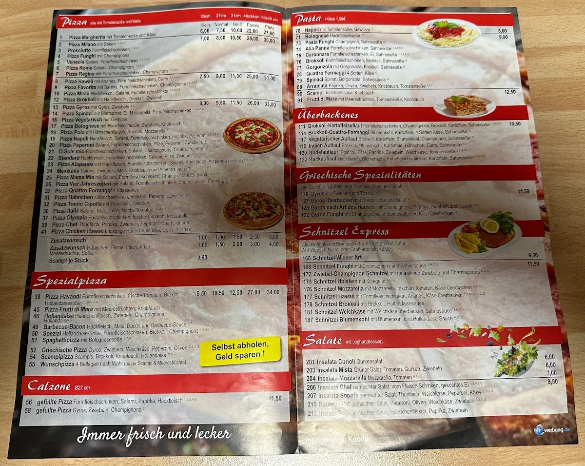 Speisekarte, Dahlener Pizza-Service