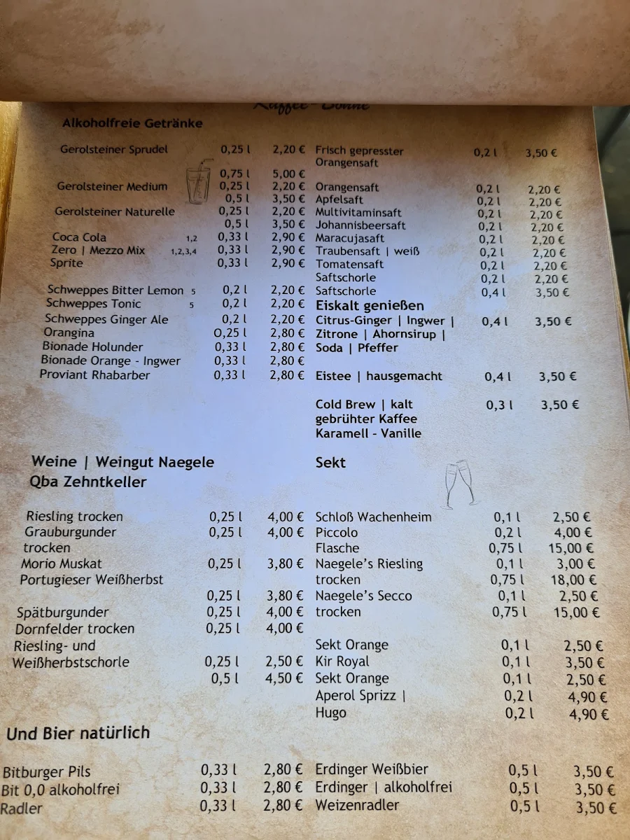 Speisekarte, Kaffee Bohne