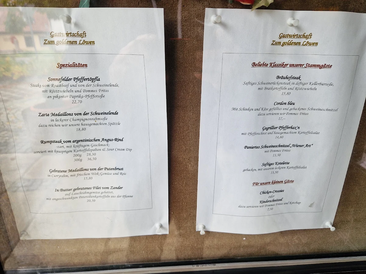 Speisekarte, Zum Goldenen Löwen