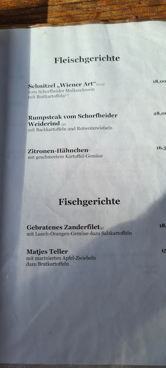 Speisekarte, Landgasthof" Zum grünen Baum"