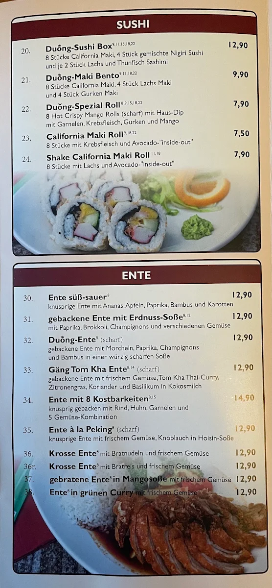 Speisekarte, Duöng Asia
