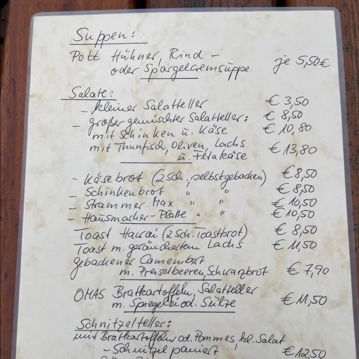 Speisekarte, Altes Gasthaus Giese