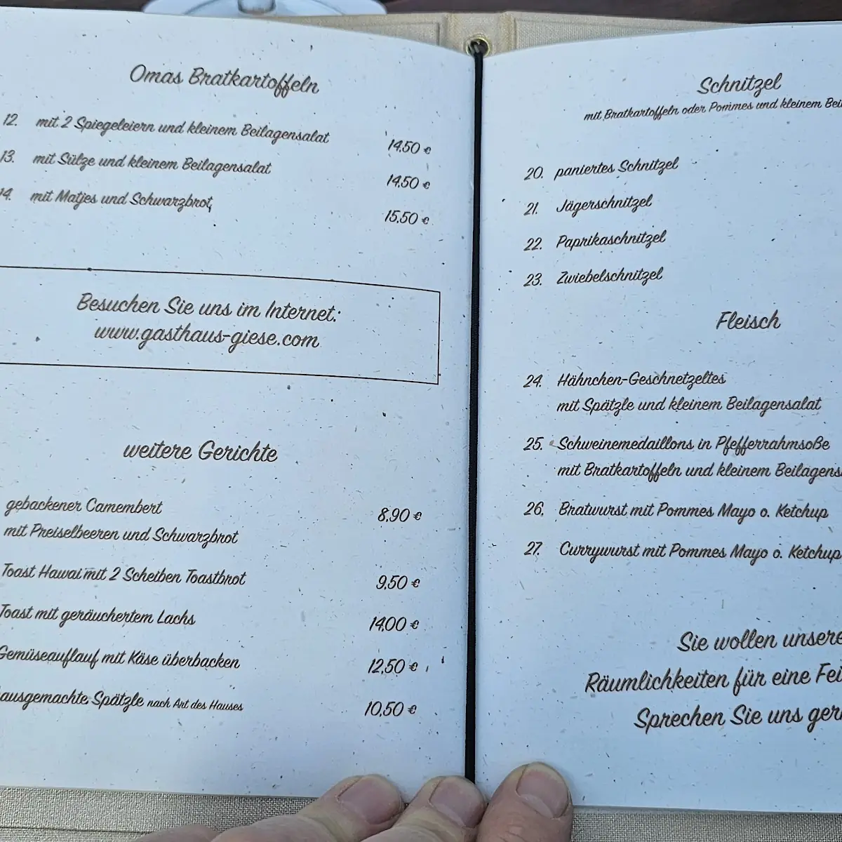 Speisekarte, Altes Gasthaus Giese