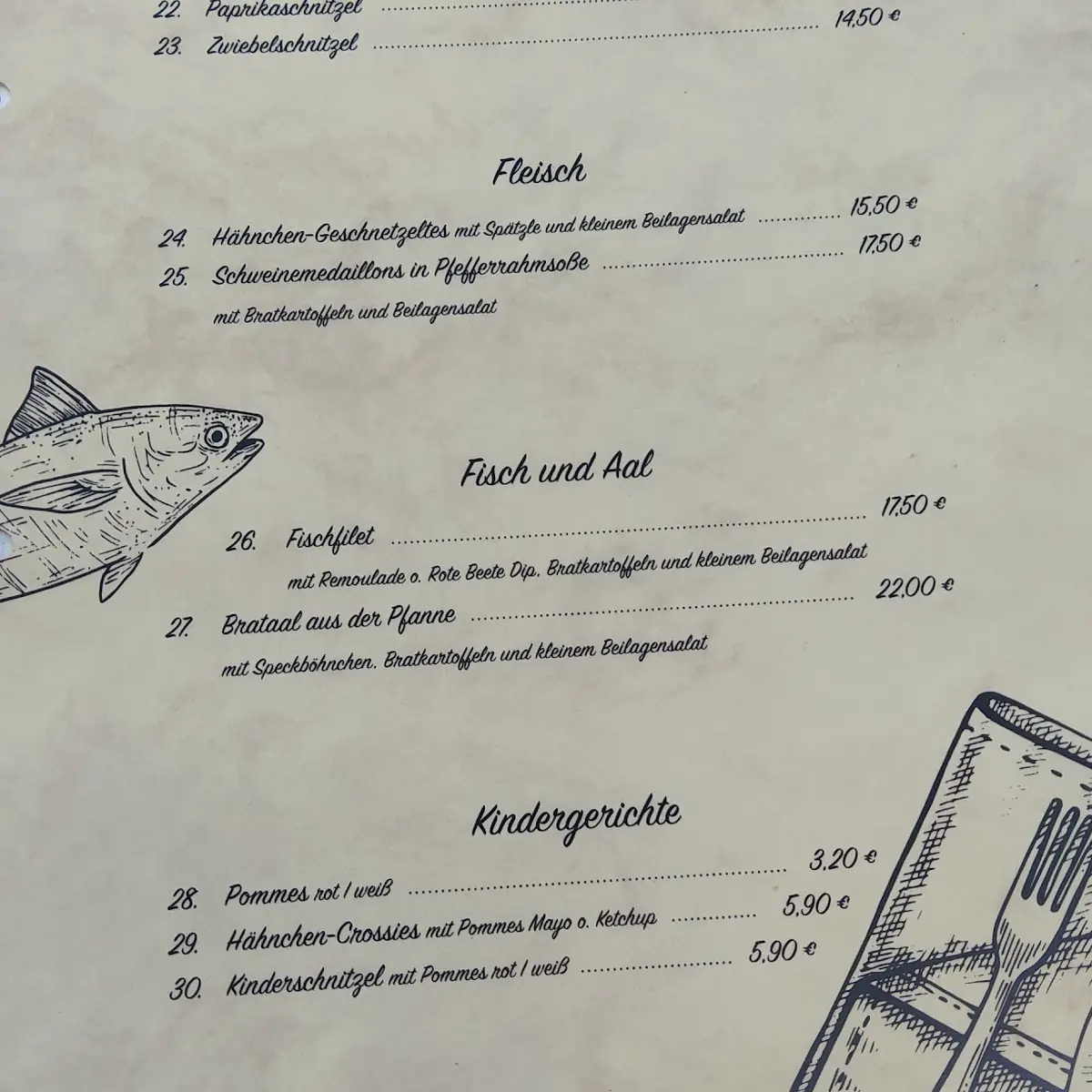 Speisekarte, Altes Gasthaus Giese