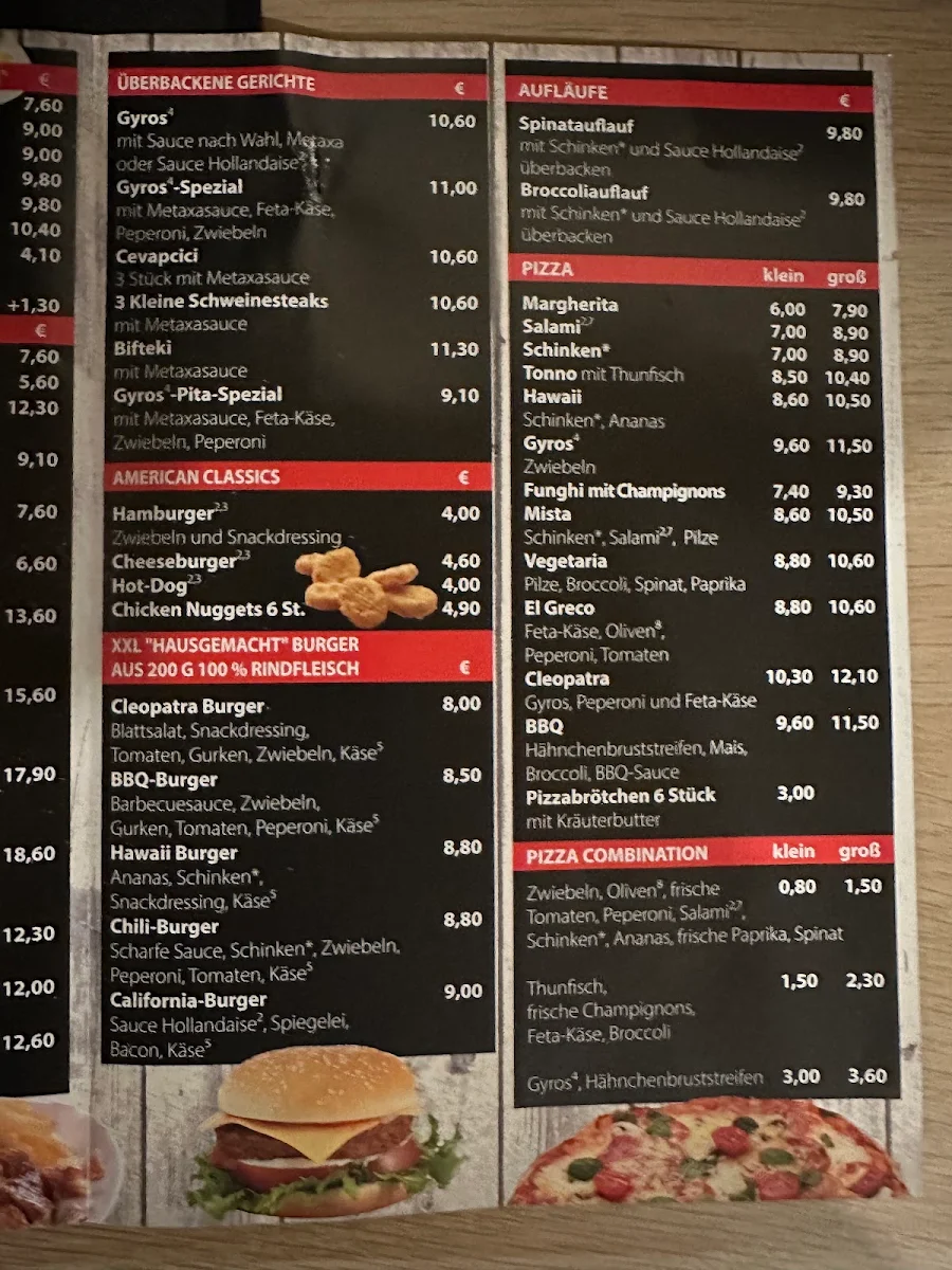 Speisekarte, Cleopatra-Grill