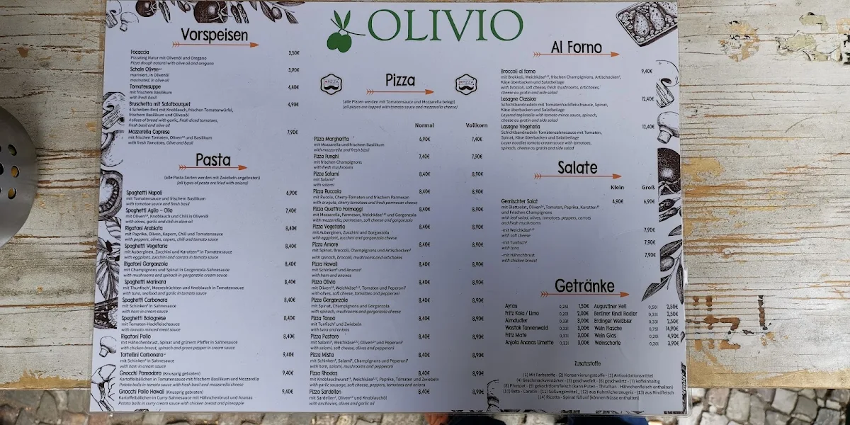 Speisekarte, OLIVIO Pizza Pasta Bar