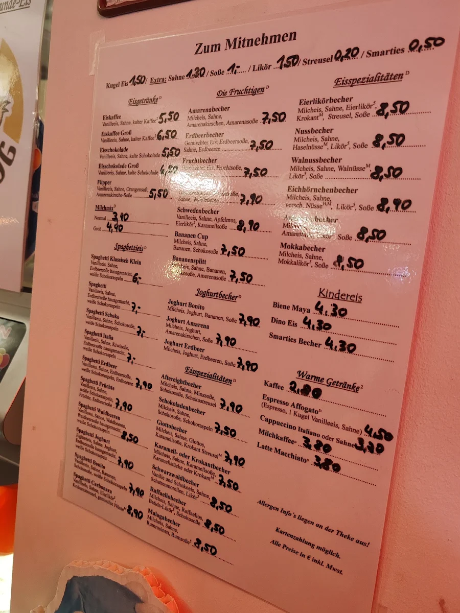 Speisekarte, Waffelhaus & Eismanufaktur Schulz