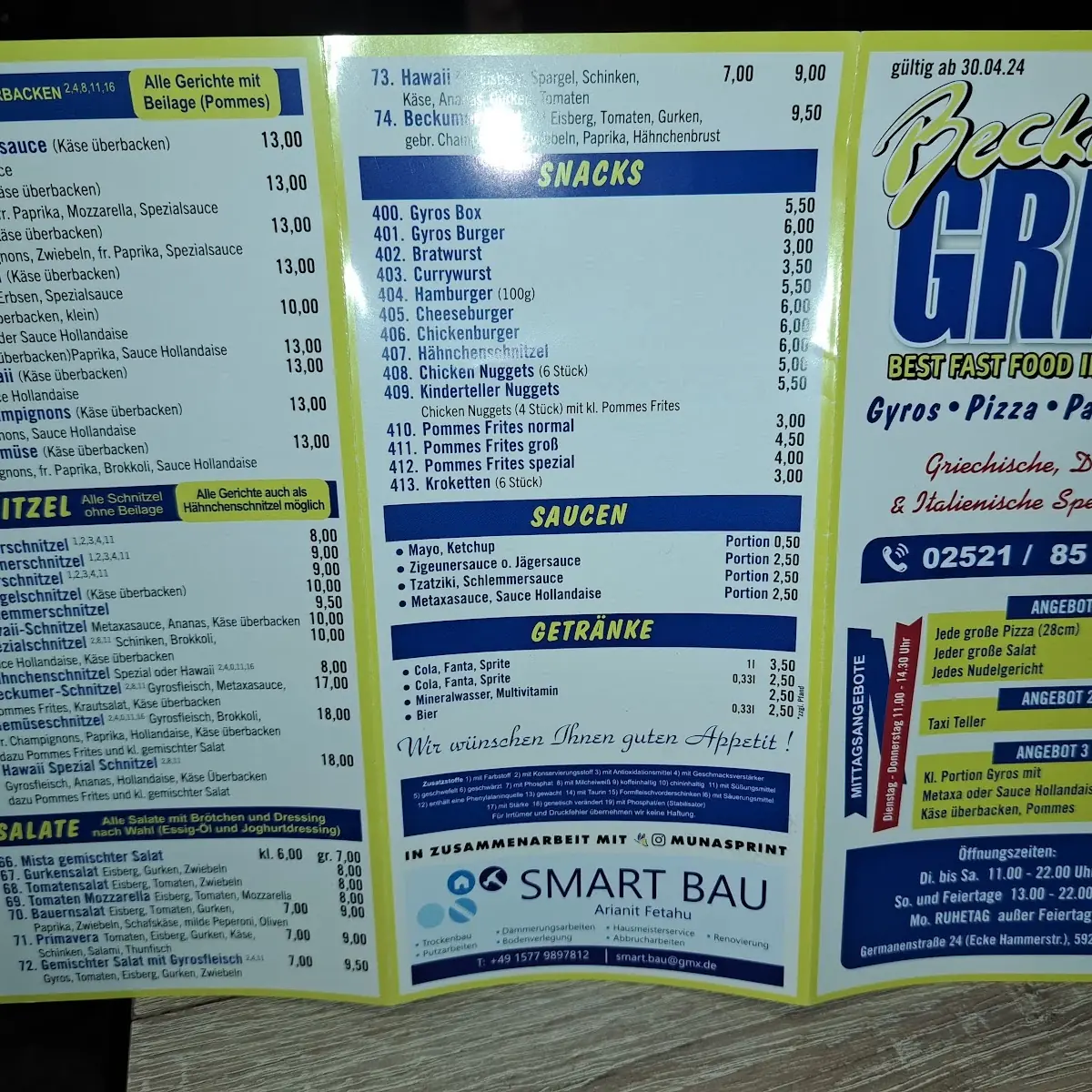 Speisekarte, Beckumer Grill