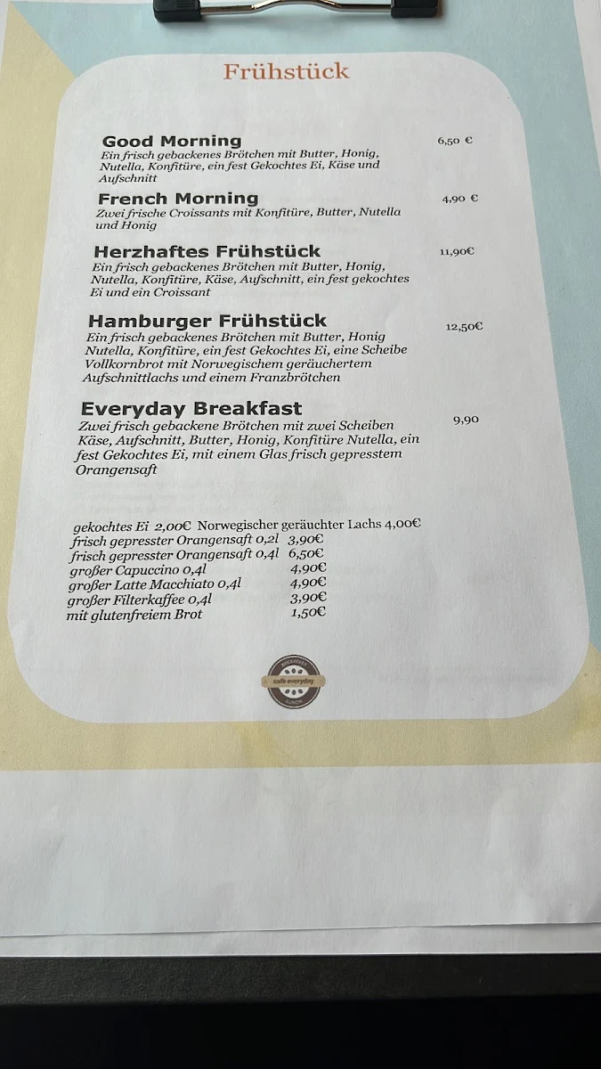 Speisekarte, Café Everyday