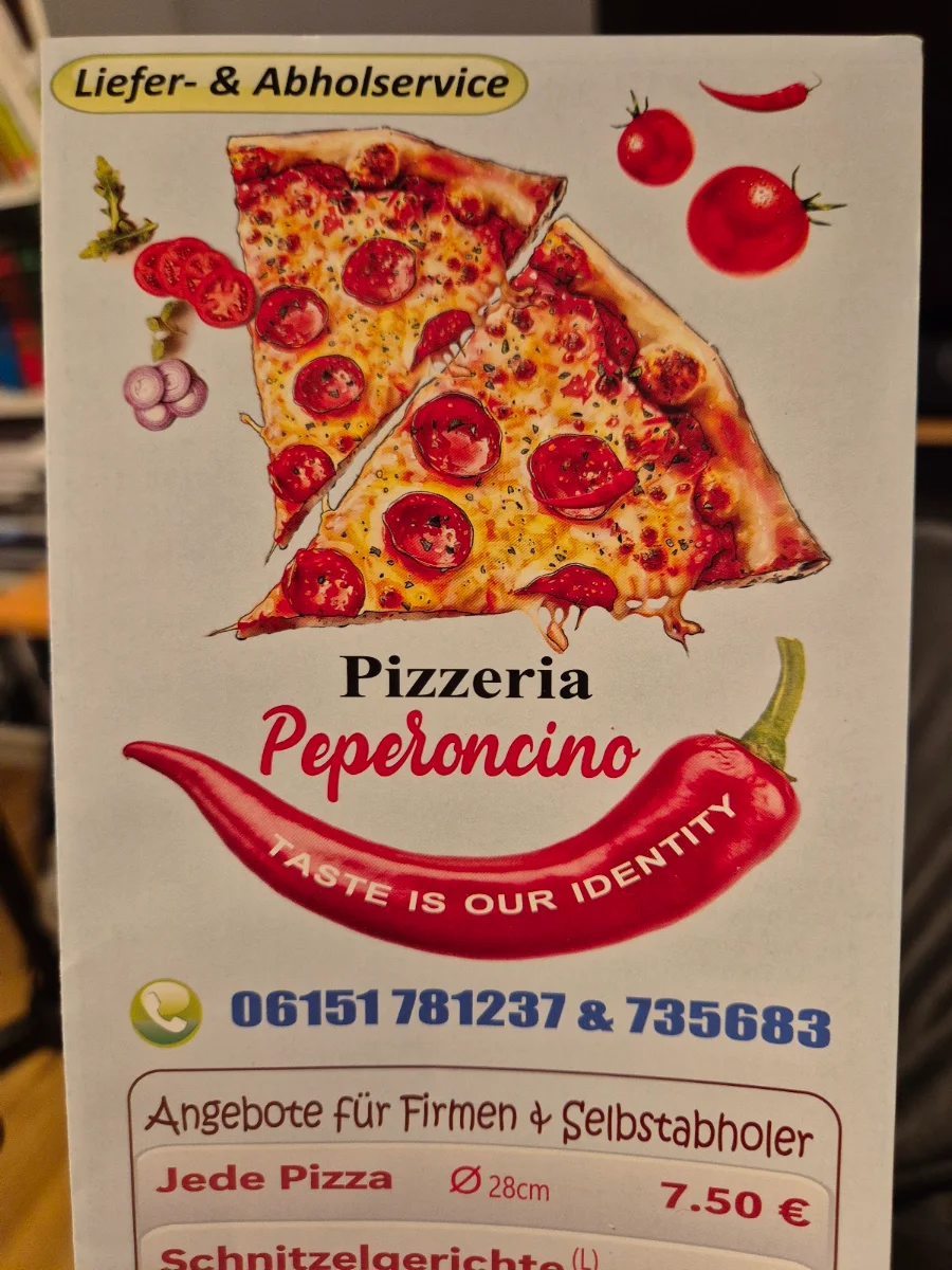 Speisekarte, Pizzeria Peperoncino