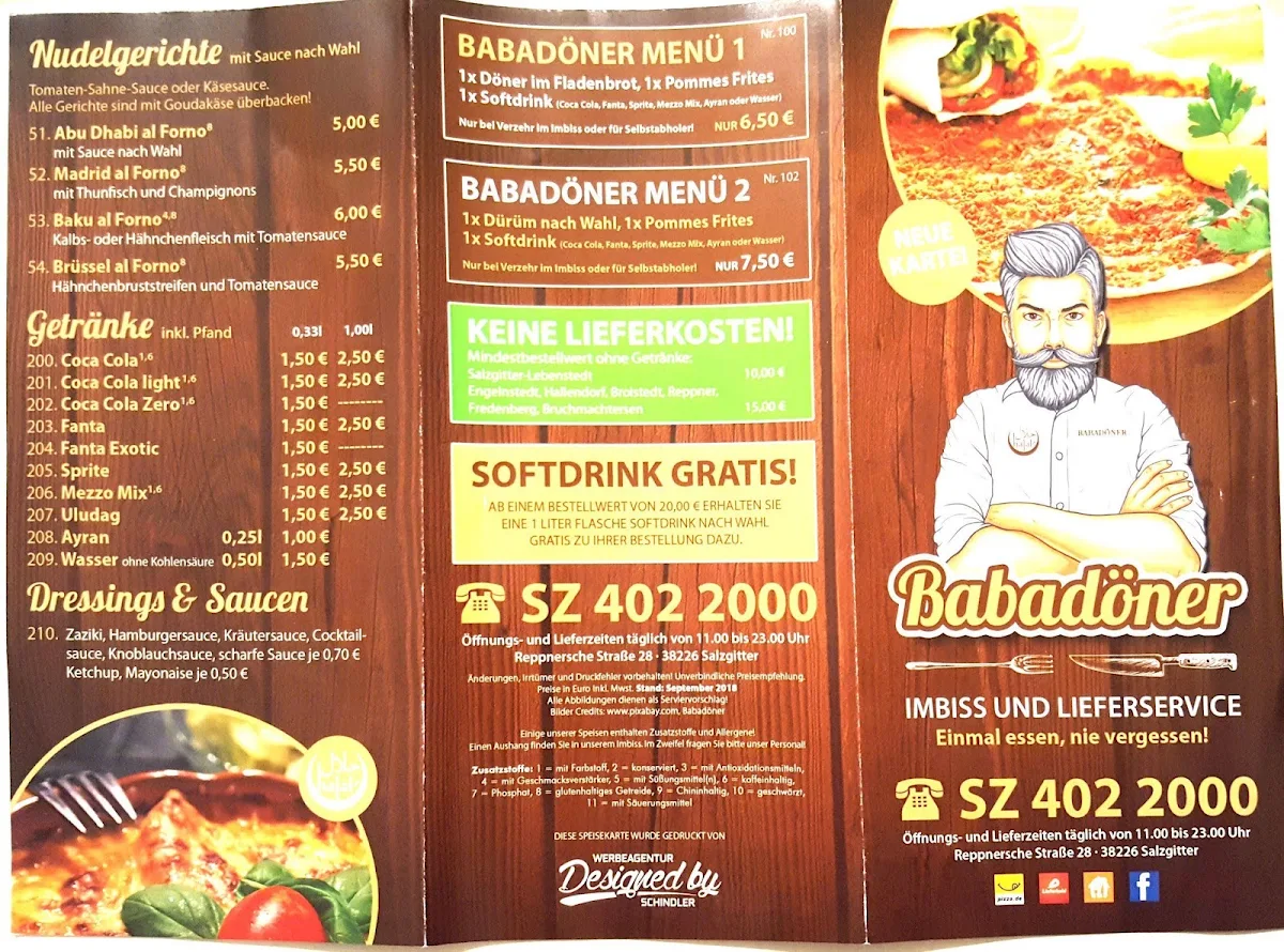 Speisekarte, BABA Döner-Salzgitter 09/24 Preise aktualisieren franchise