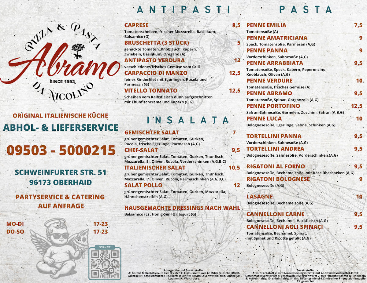 Speisekarte, Pizzeria Abramo da Nicolino