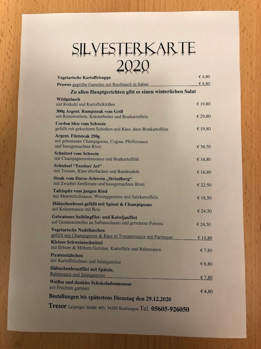 Speisekarte, Tresor