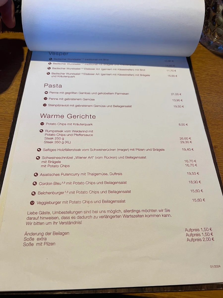 Speisekarte, Talstation Münstertal - Café & Restaurant