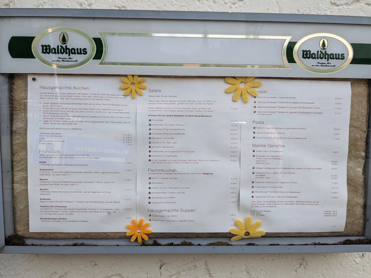 Speisekarte, Talstation Münstertal - Café & Restaurant