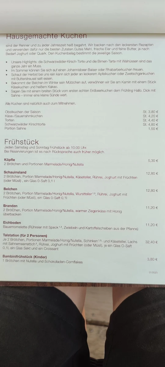 Speisekarte, Talstation Münstertal - Café & Restaurant