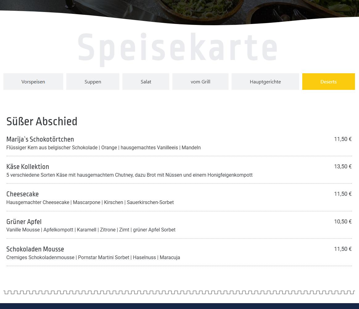 Speisekarte, Restaurant Garn&Gabel