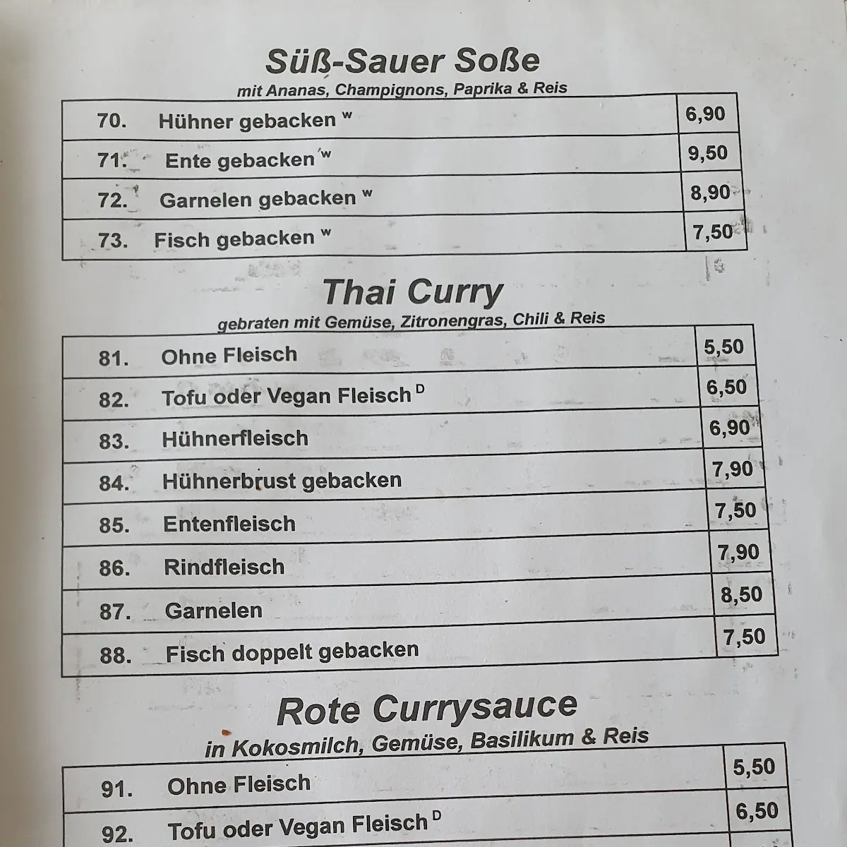 Speisekarte, Hung Asia Kochen mit Herz