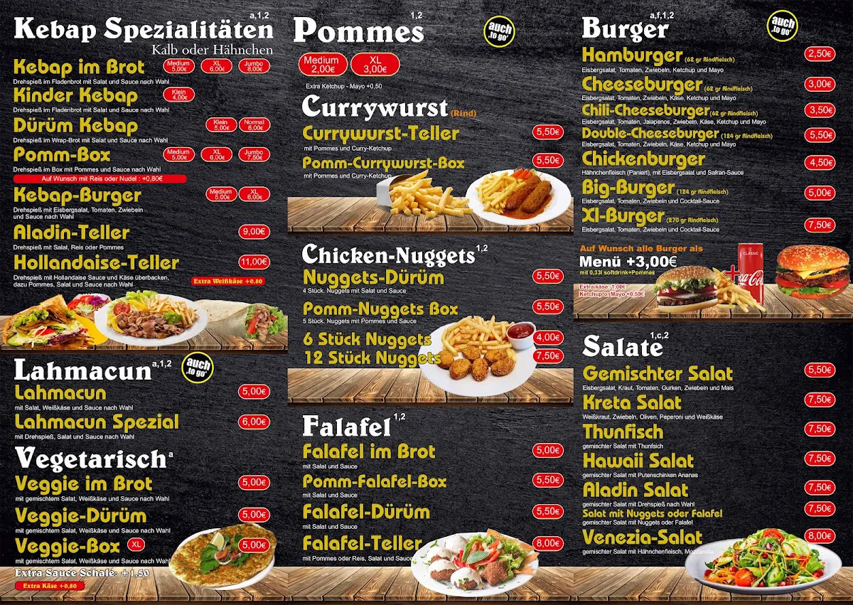 Speisekarte, Aladin I Pizza-Döner-Burger