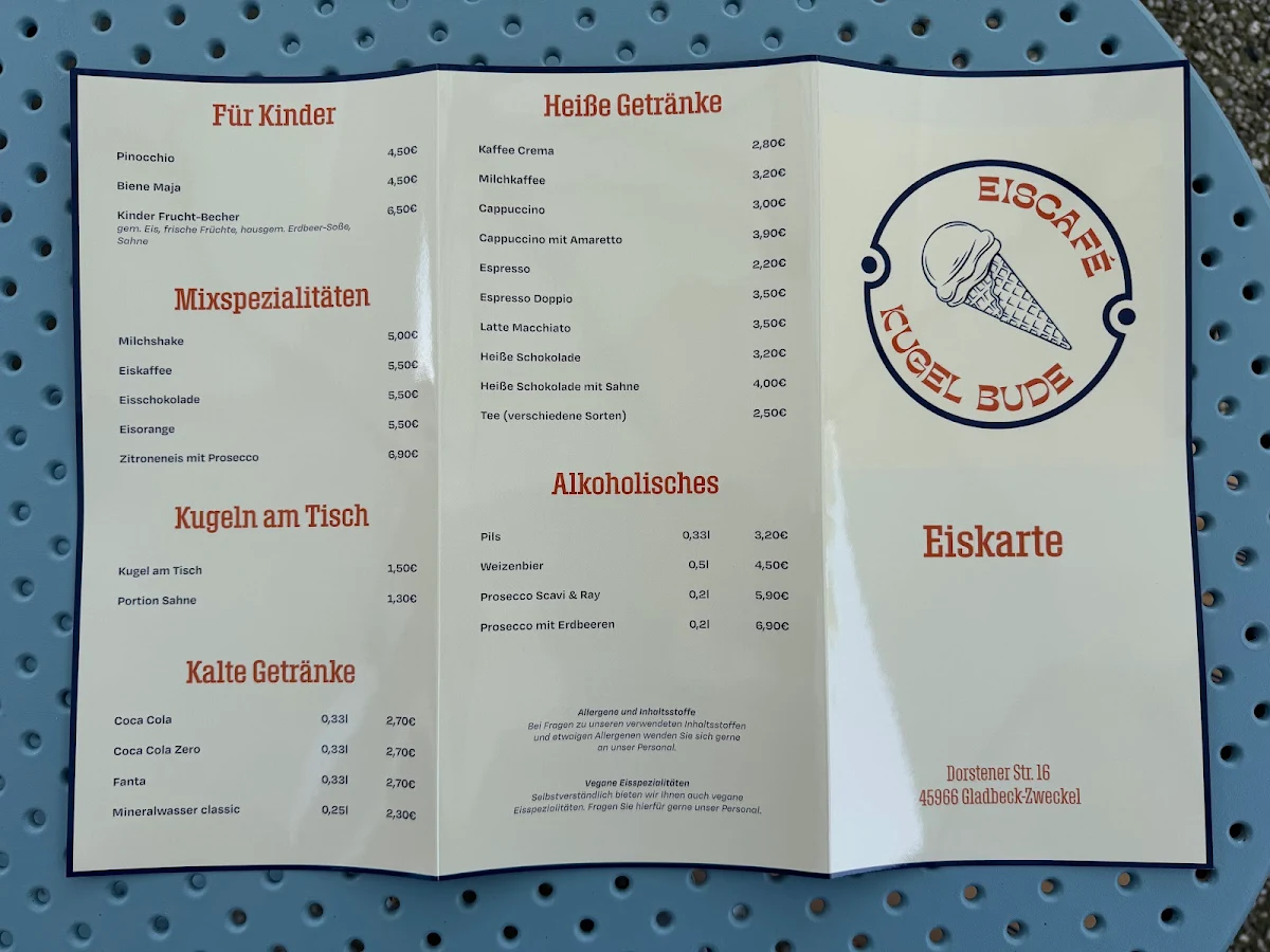 Speisekarte, KUGEL BUDE • Eiscafé Gladbeck-Zweckel