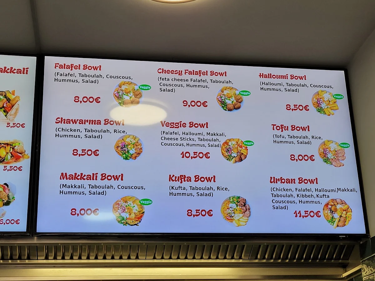 Speisekarte, Urban Falafel