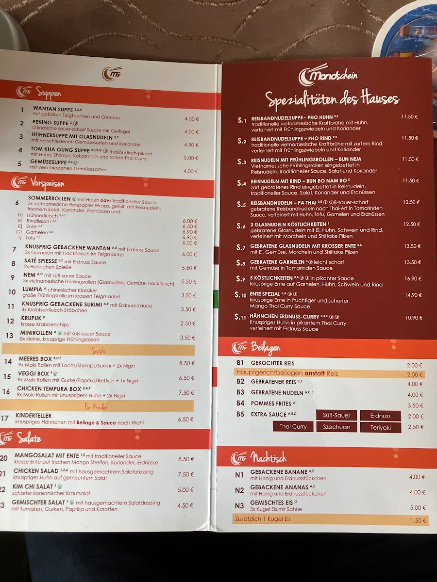 Speisekarte, Mondschein - Asia Restaurant