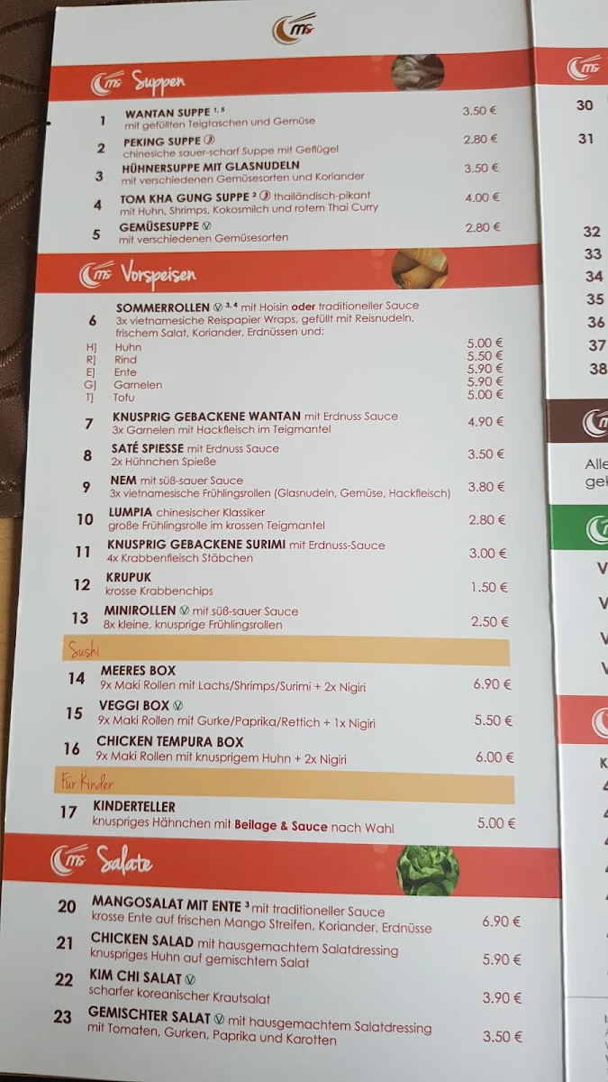 Speisekarte, Mondschein - Asia Restaurant