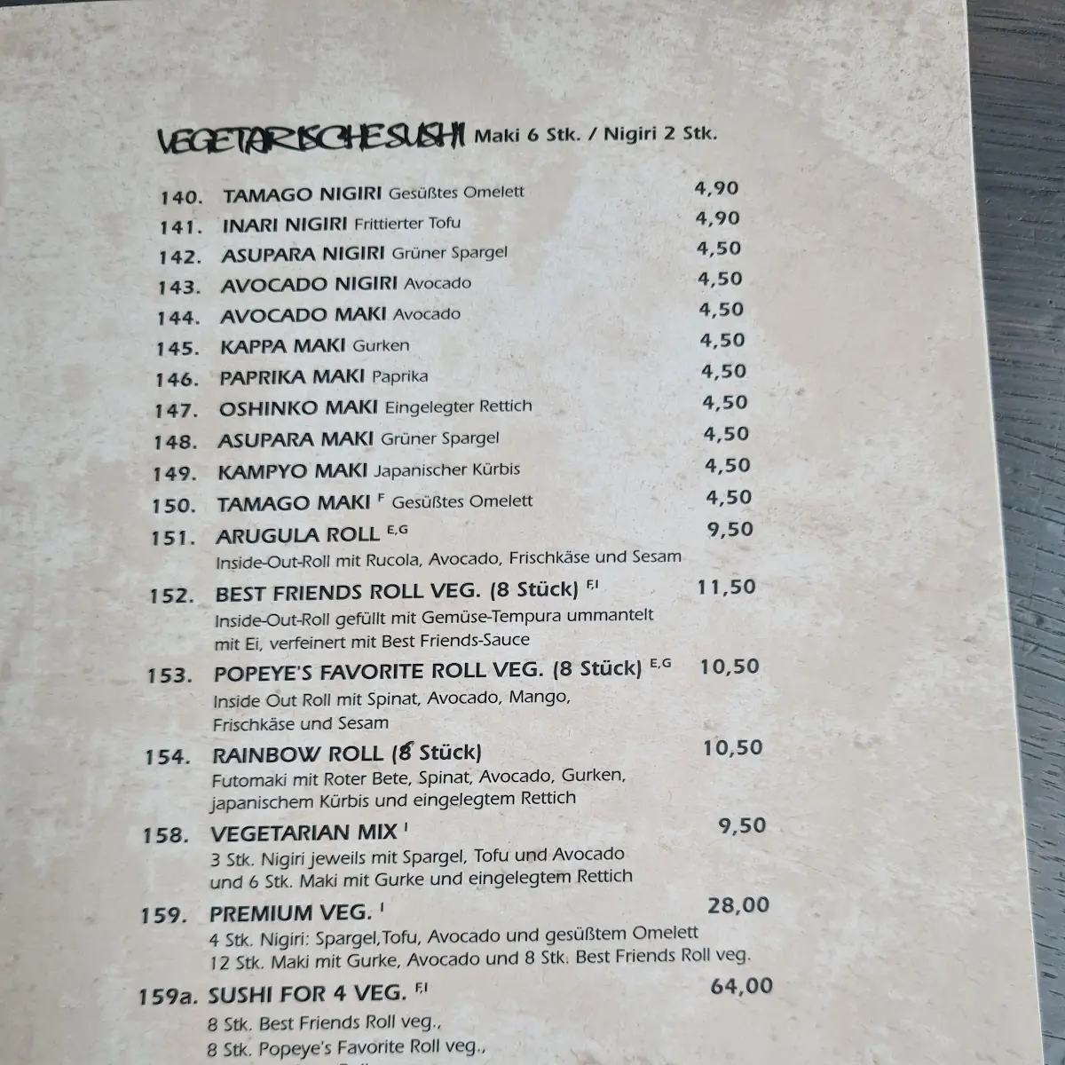 Speisekarte, Best Friends Sushi Bar