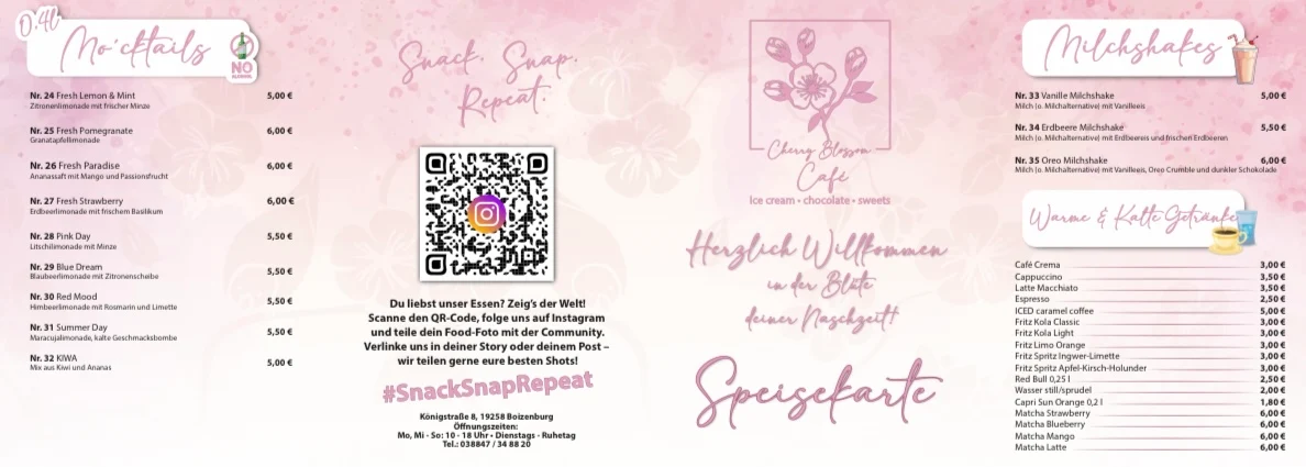 Speisekarte, Cherry Blossom Café Boizenburg