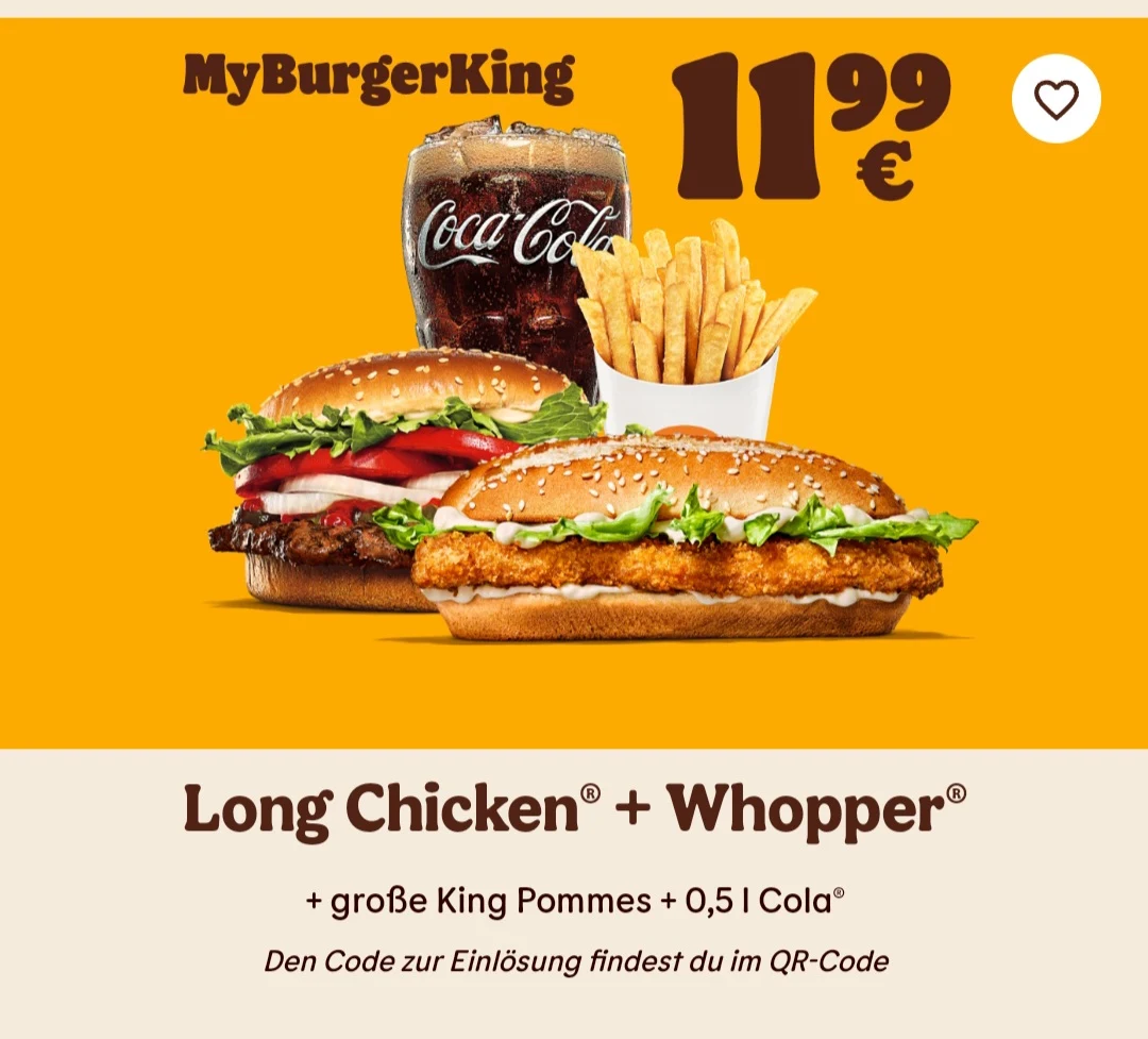 Speisekarte, Burger King Velbert