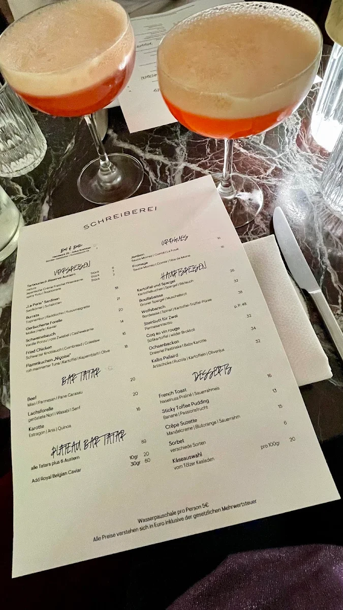 Speisekarte, BAR TATAR in der Schreiberei
