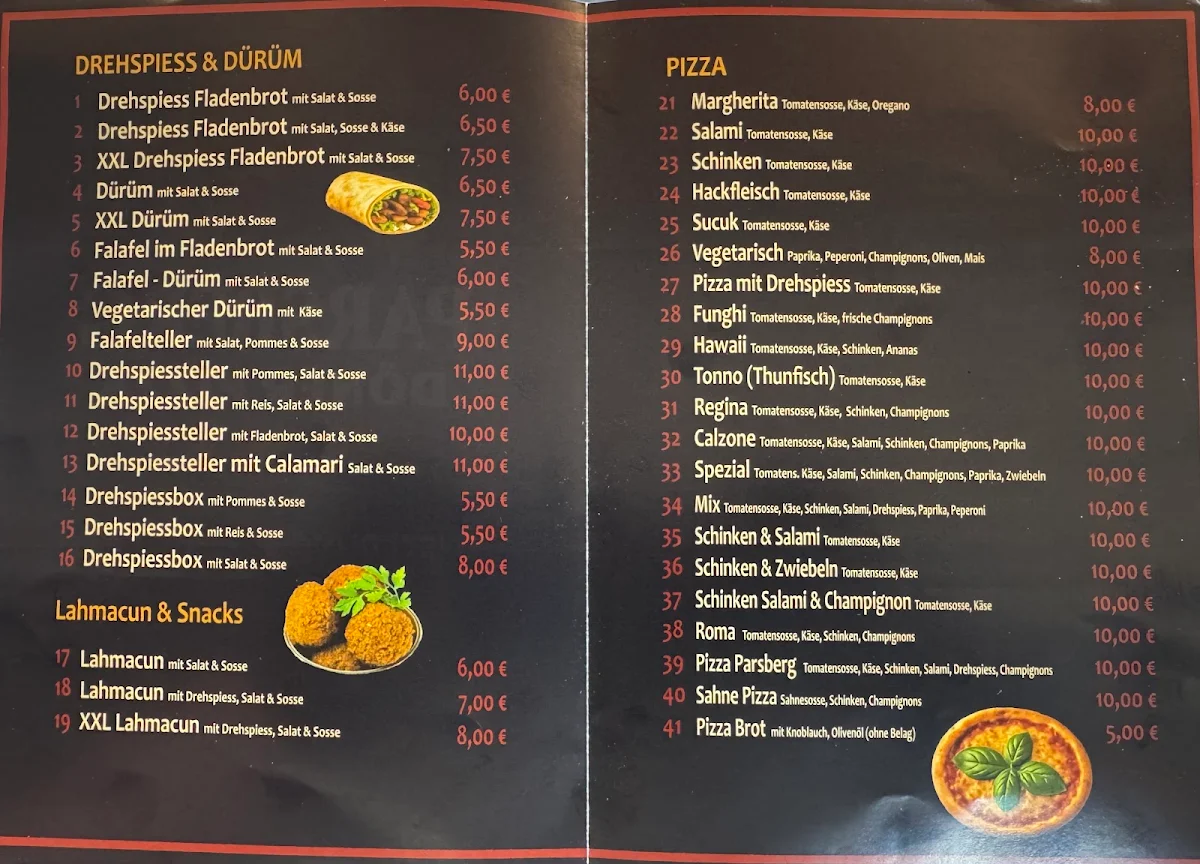 Speisekarte, Parsberg Döner & Pizza