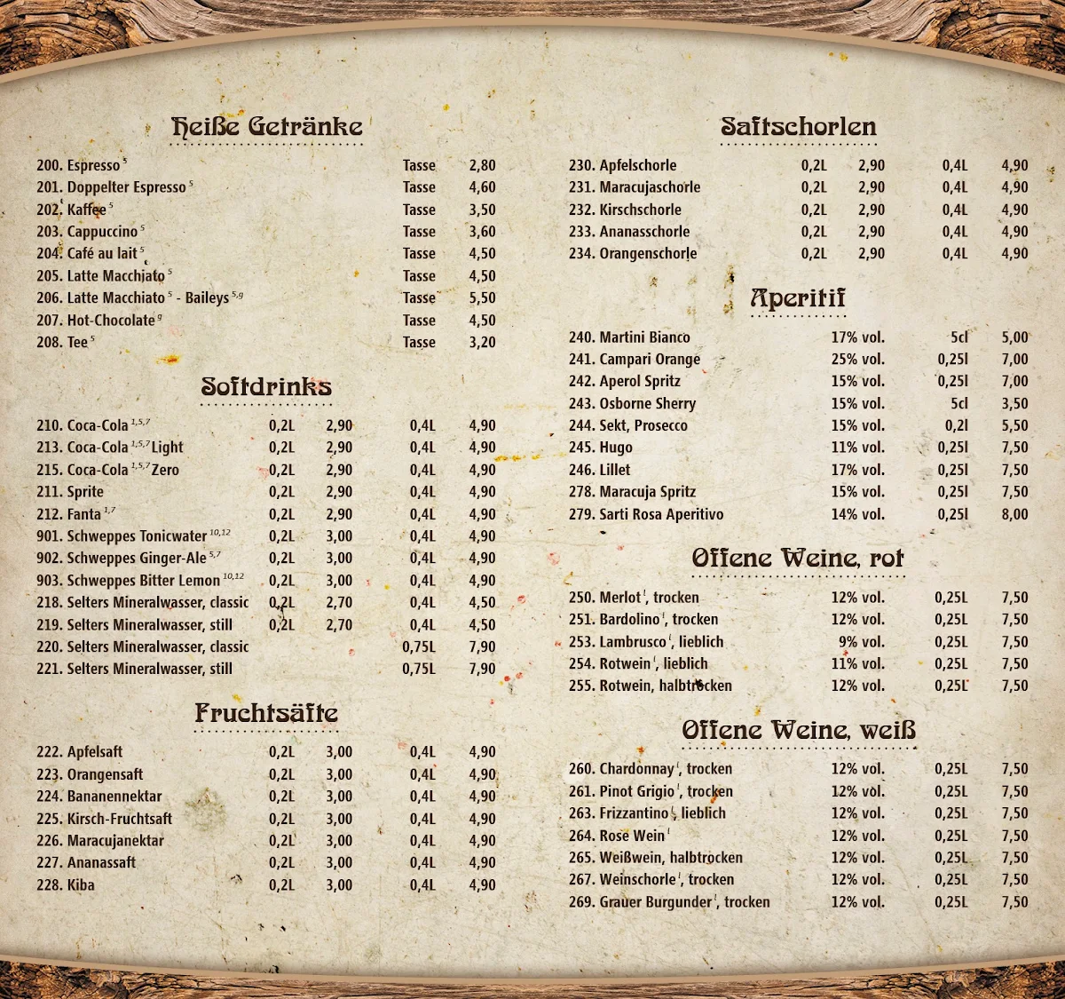 Speisekarte, Brasserie Edewecht