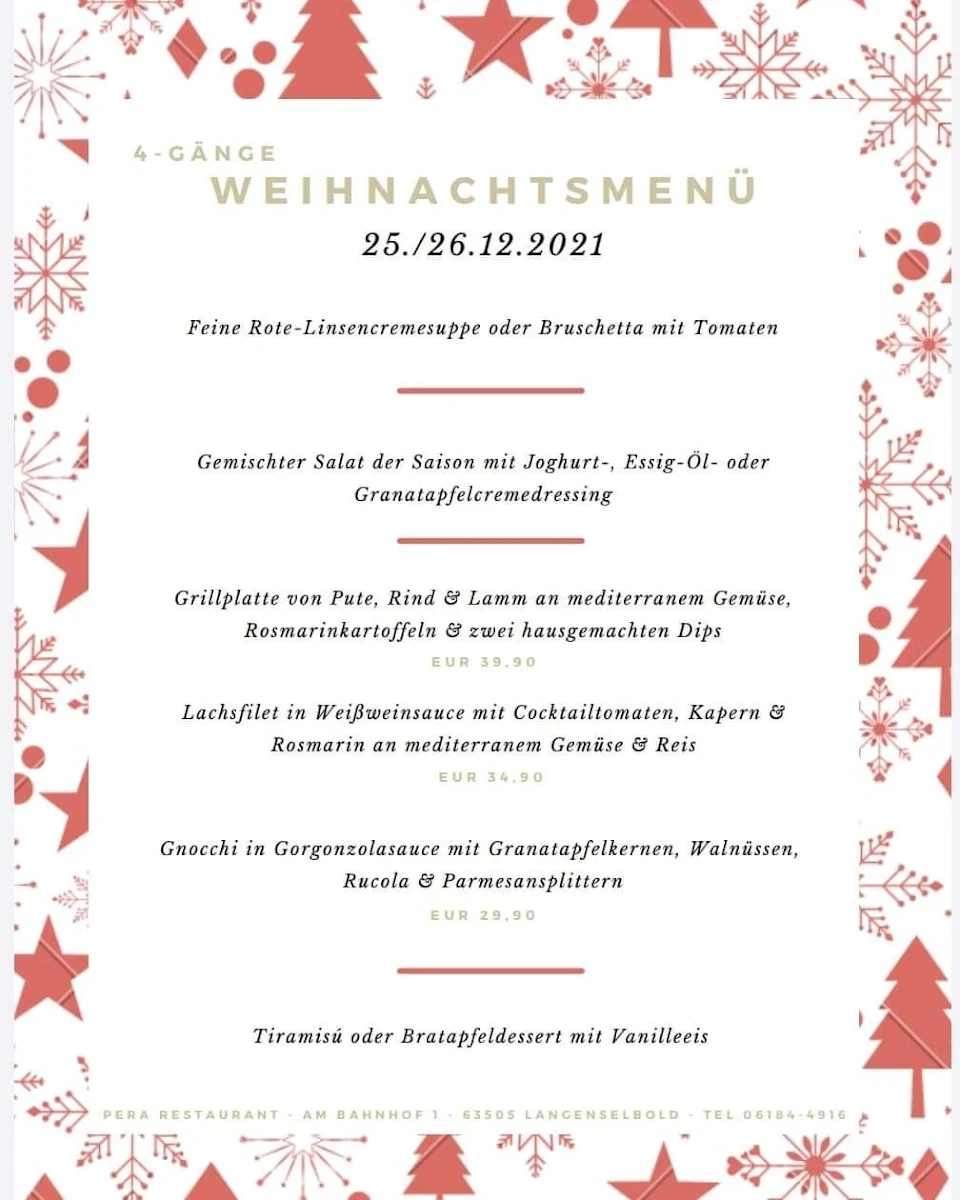 Speisekarte, Pera Restaurant & Da Guido Lieferservice