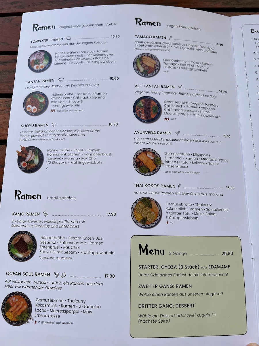 Speisekarte, Umaii Ramenbar Dresden