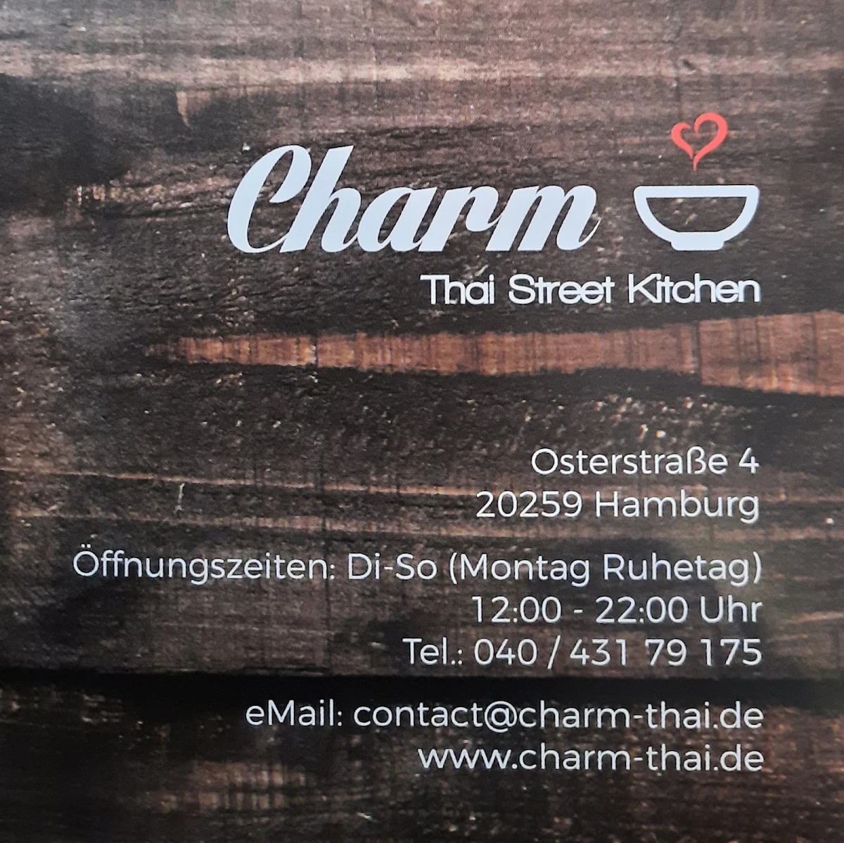 Speisekarte, Charm Thai Street Kitchen