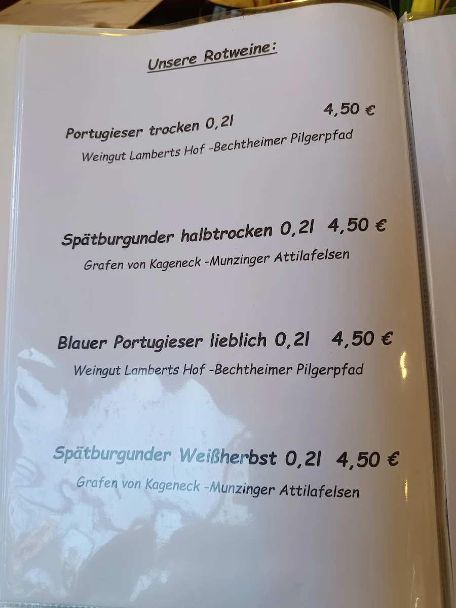 Speisekarte, Gaststätte Zur Traube