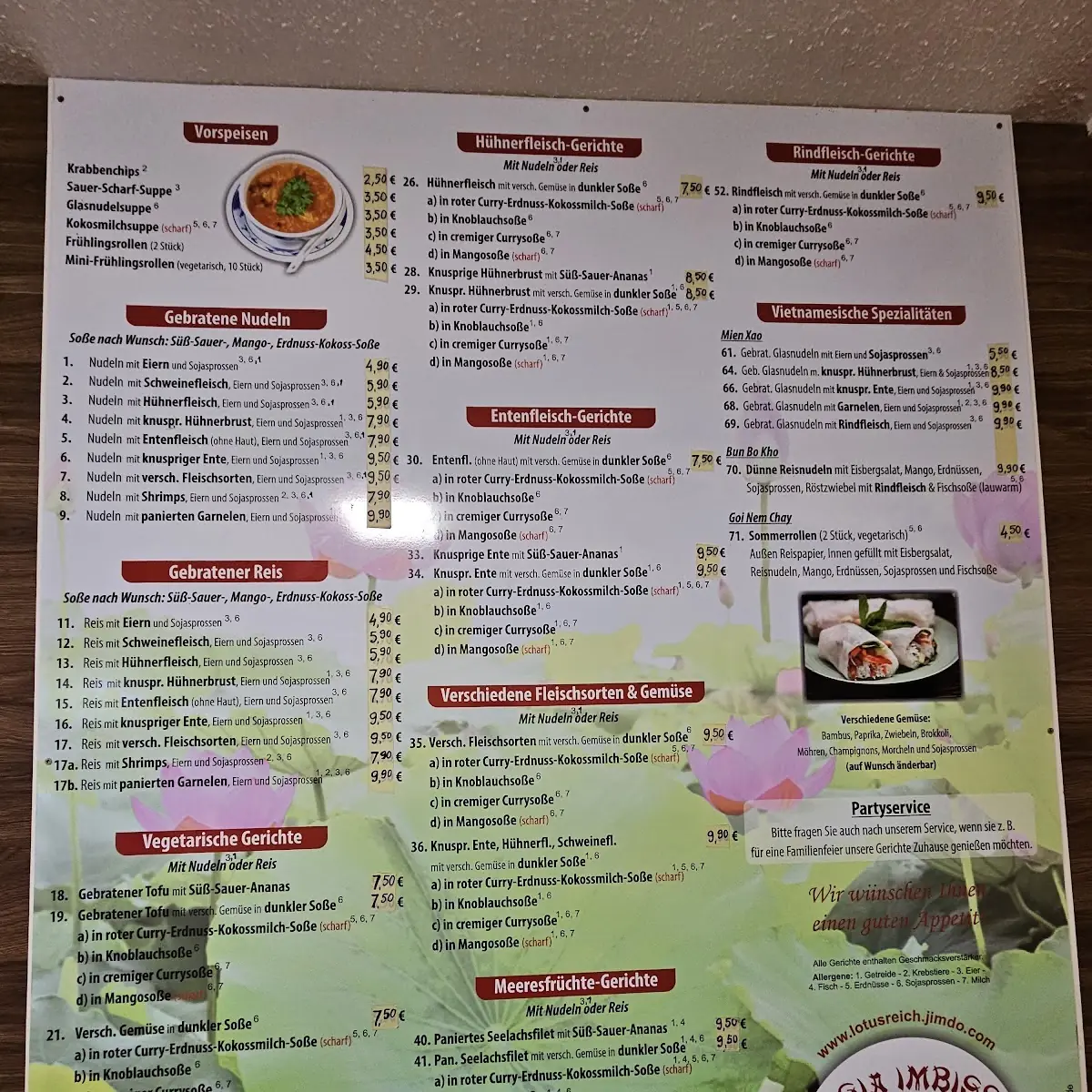Speisekarte, Asia Imbiss Lotusreich