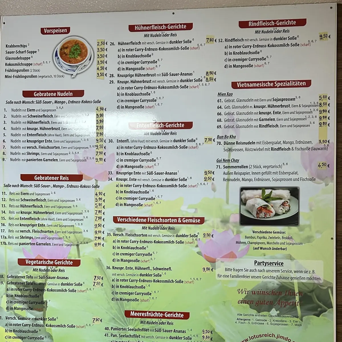Speisekarte, Asia Imbiss Lotusreich