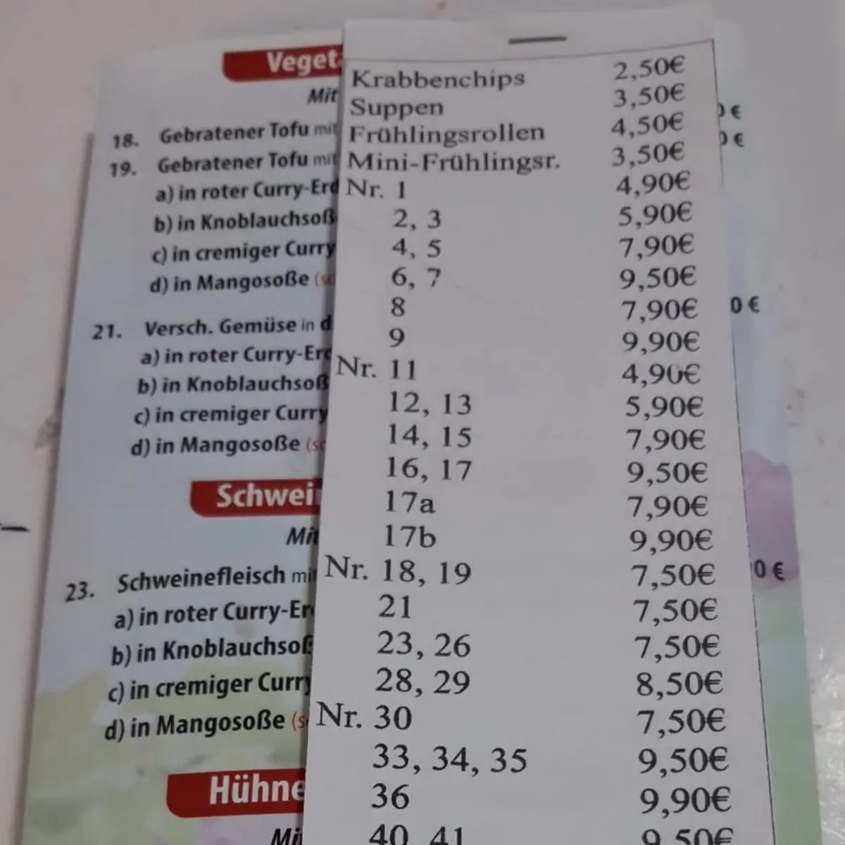 Speisekarte, Asia Imbiss Lotusreich