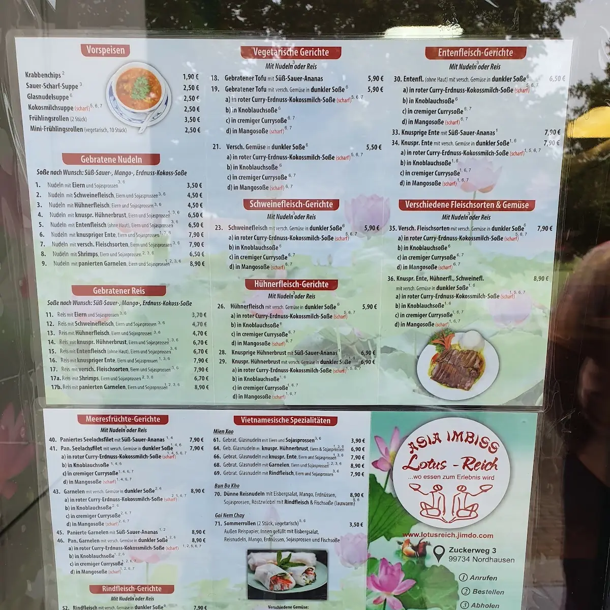 Speisekarte, Asia Imbiss Lotusreich